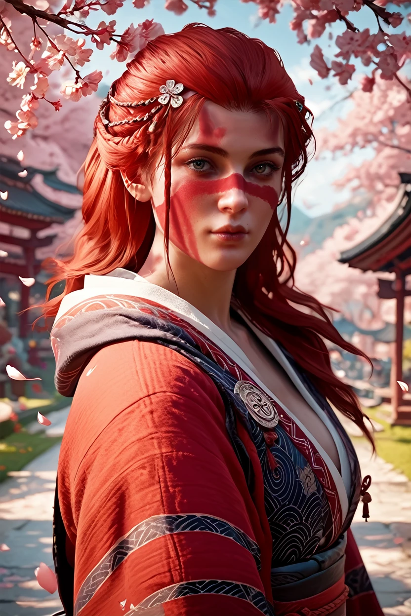 score_9, score_8_up, score_7_up, score_6_up
<lora:ACVCiara:0.8>
ACVCiara, 1girl, red hair, long hair, face paint, hair ornament, looking at viewer, in a traditional kimono, surrounded by cherry blossoms