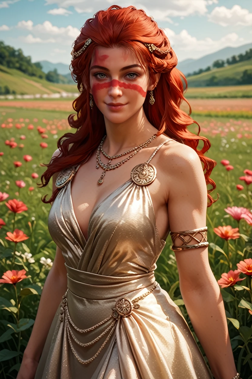 score_9, score_8_up, score_7_up, score_6_up
<lora:ACVCiara:0.8>
ACVCiara, 1girl, red hair, long hair, face paint, hair ornament, looking at viewer, in a field of tulips, golden hour, elegant dress, smiling