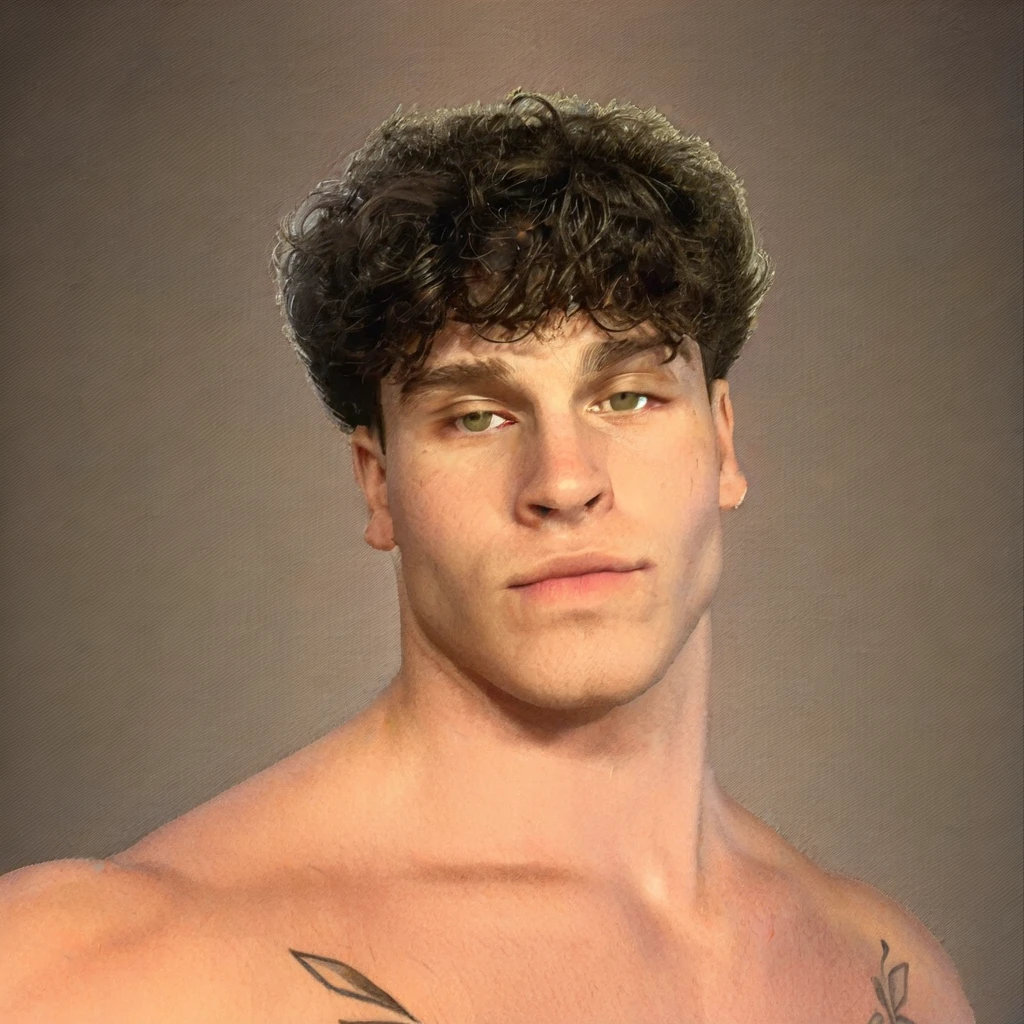 Alpha Connor, looking at viewer, muscular male, defined face, shirtless, portrait