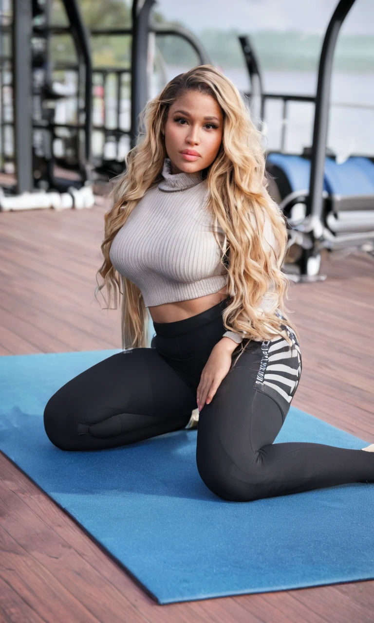 score_9, score_8_up, score_7_up, BREAK,  <lora:Nicki_Minaj_PR-000015:0.84>, nicki minaj, long hair, blonde wavy hair, looking at viewer, full-body, yoga pants, turtleneck sweater, detailed skin, highly detailed, depth of field, intricate details,