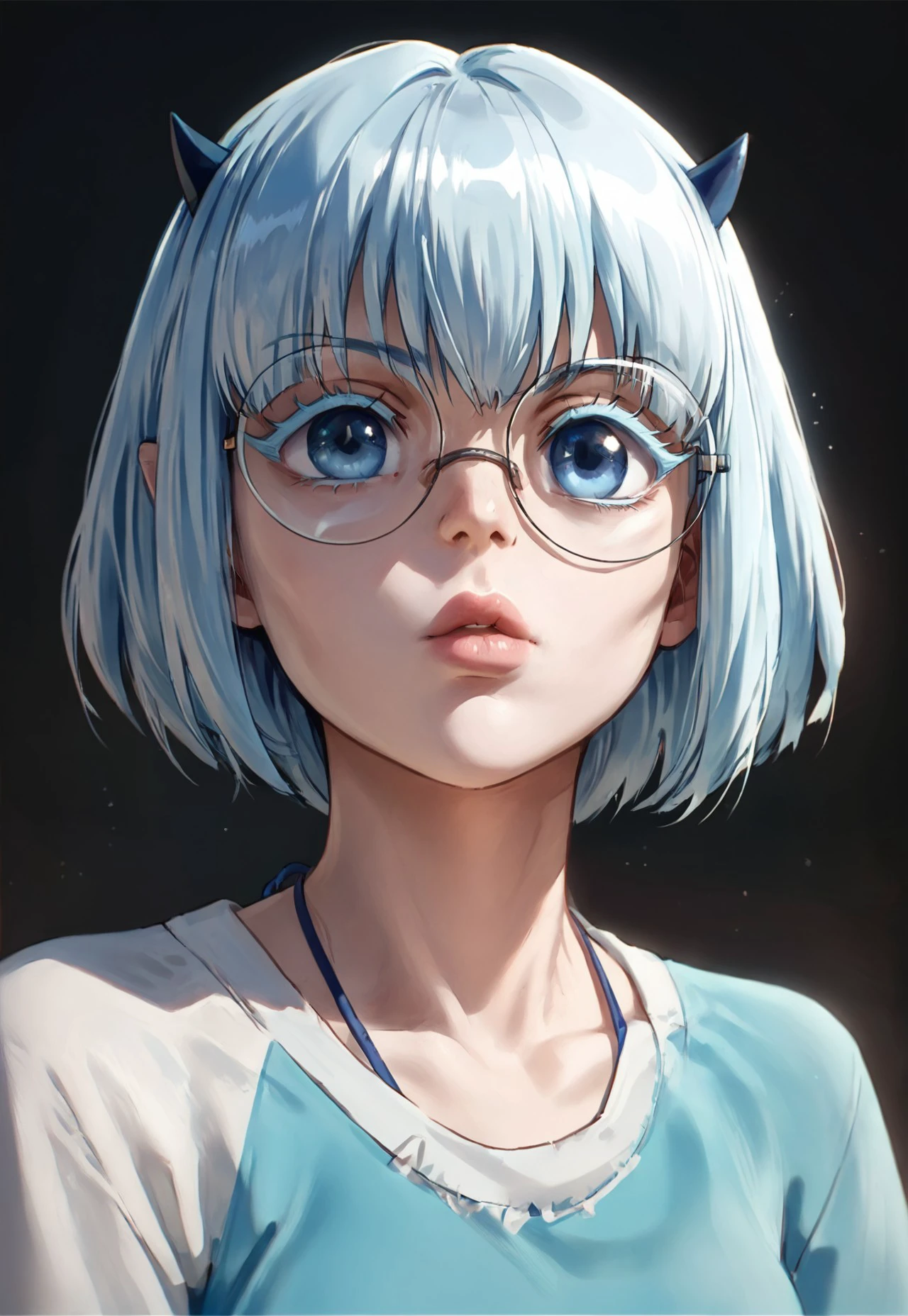 safe_pos, 1 girl, standing eye catching, solo, light blue hair, short hair, blue eyes, horns, round eyewear, colored eyelashes,  (,((score_9, score_8_up)):1.5), perfect lighting,realistic lighting, best quality, masterpiece, (head to thighs) 1girl, solo,beautiful face,contoured eyebrows,erotic model, full lips, skin colored lips, thin lips, wearing bikini, beach background, perfect, detailed, best, full body:1, standing:1
