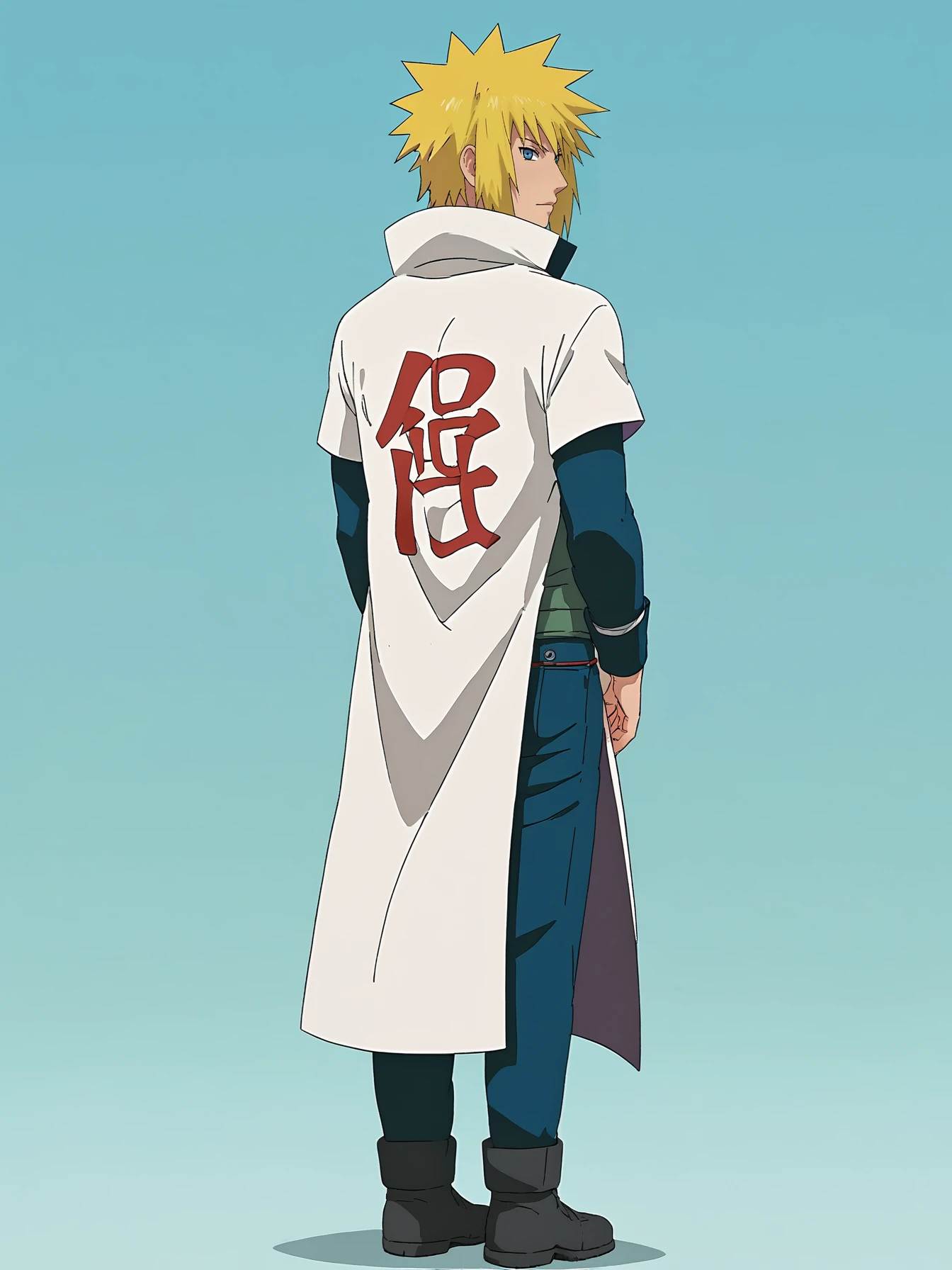 (score 9 up, score 8 up, highest score, highest quality),
 <lora:Masashi_Kishimoto_Naruto_Minato_Namikaze_Character_PonyXL:1> minato namikaze, blonde,  1boy, leotard, looking back at viewer, standing,