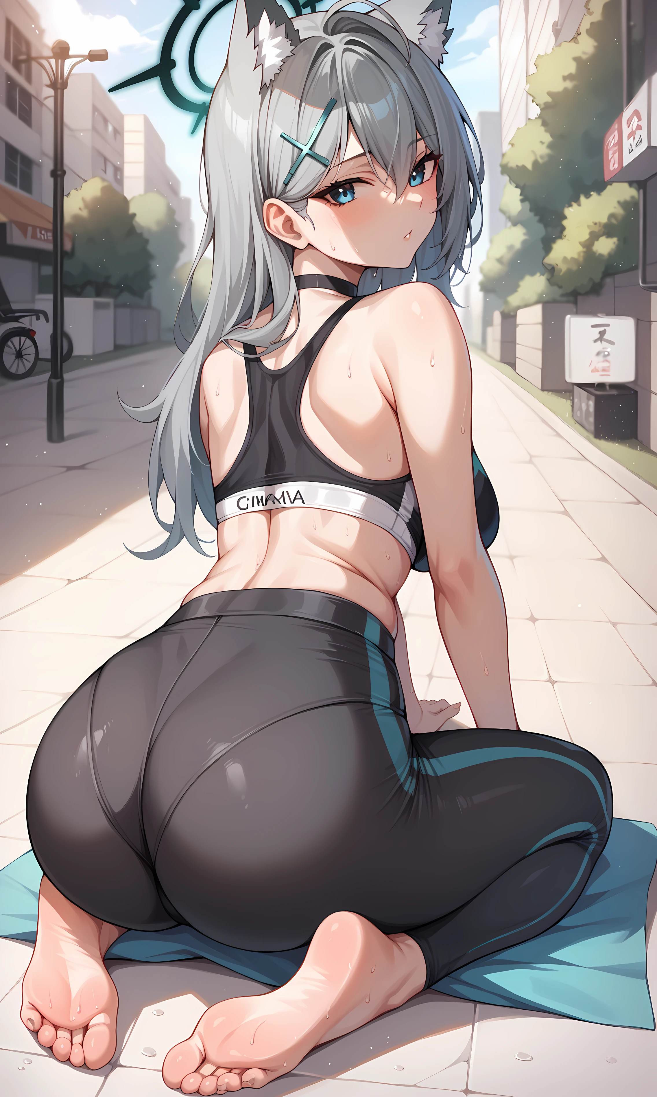 masterpiece, best quality, highres,
1girl, aatsumugi, long hair, low-tied long hair, blunt bangs, yoga pants, <lora:shiraishi_tsumugi_v1:0.7>, smile,
ass support, big ass, from below, <lora:ass_support_v0.1:1>