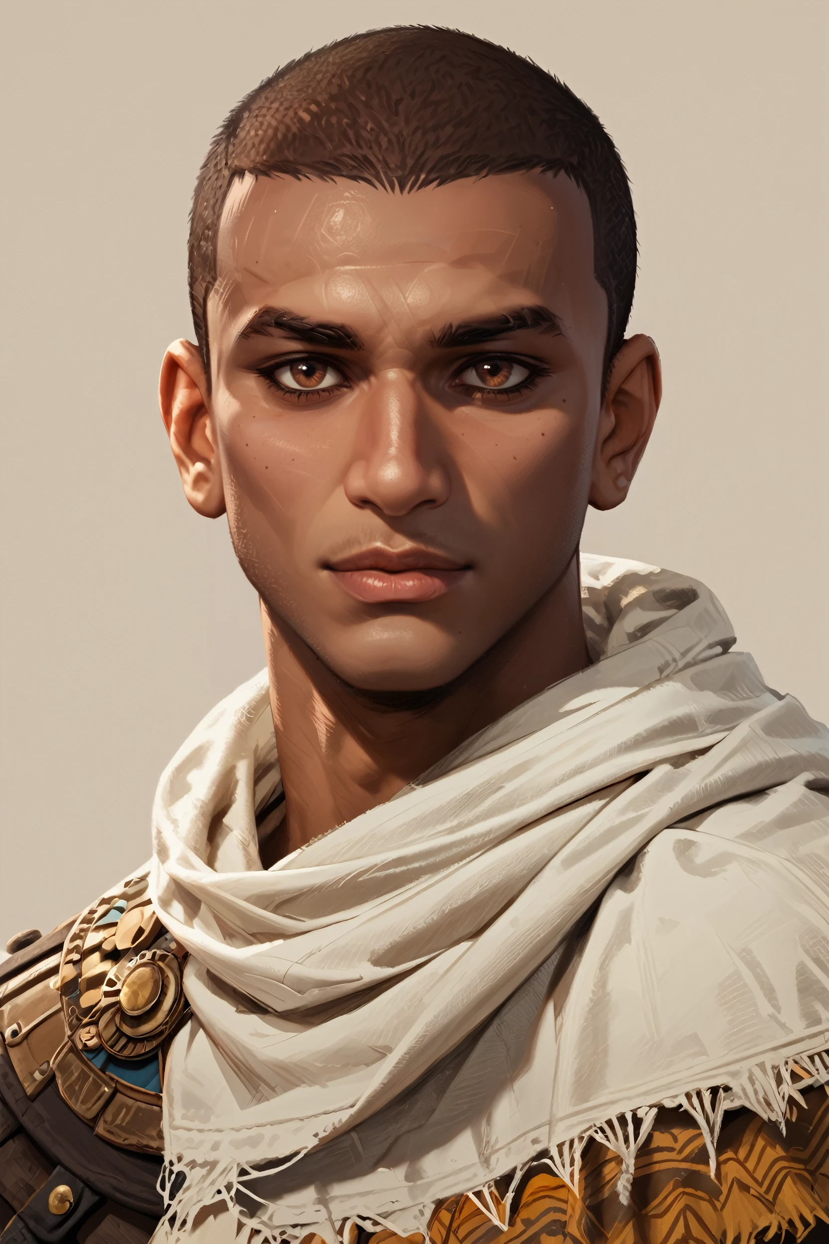 score_9, score_8_up, score_7_up, score_6_up
<lora:ACBayek:1.0>
ACBayek, 1boy, brown hair, brown eyes, buzz cut, looking at viewer, simple background, portrait