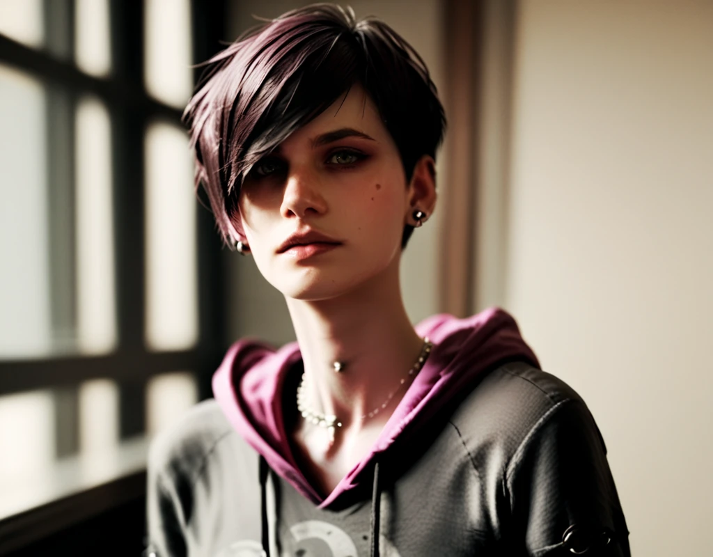 score_9, score_8_up, score_7_up, moira-burton, resident evil, solo, black hair, 1girl, earrings, jewelry, hood, short hair, hair over one eye, hoodie, piercing, blurry, realistic
 <lora:Body Type_alpha1.0_rank4_noxattn_last:2> <lora:Resident_Evil_Revelations_Moira_Burton:1>