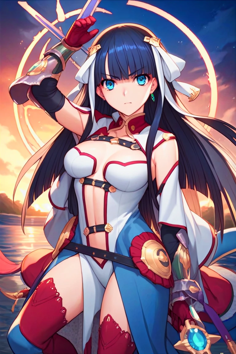 masterpiece, best quality, ultra high res, realistic skin texture, armature, (photorealistic:1.4), high resolution, raw photo, 1 girl, shiny skin, (detail skin:1.2), realistic skin texture, best lighting, sparkle, mecha armor, dramatic lighting, dynamic pose, (greek temple background:1.1), (night:1.2), (night sky), cosmos, milky way, golden armor, (cleavage), Phoenix_Ikki, (big breast), (helmet:1.2), tanned skin, black hair, (silver chest guard:1.3), (helmet), blue shirt,  volcano, lava, serious face