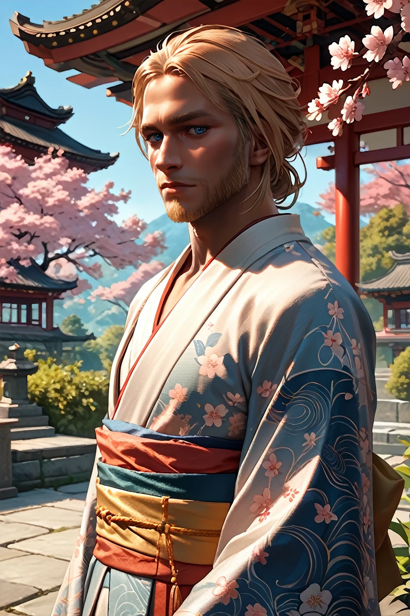 score_9, score_8_up, score_7_up, score_6_up
<lora:ACEdward:1.0>
ACEdward, 1boy, blonde hair, blue eyes, beard, looking at viewer, Traditional kimono with modern twist, serene Kyoto temple garden, cherry blossoms, cultural fusion