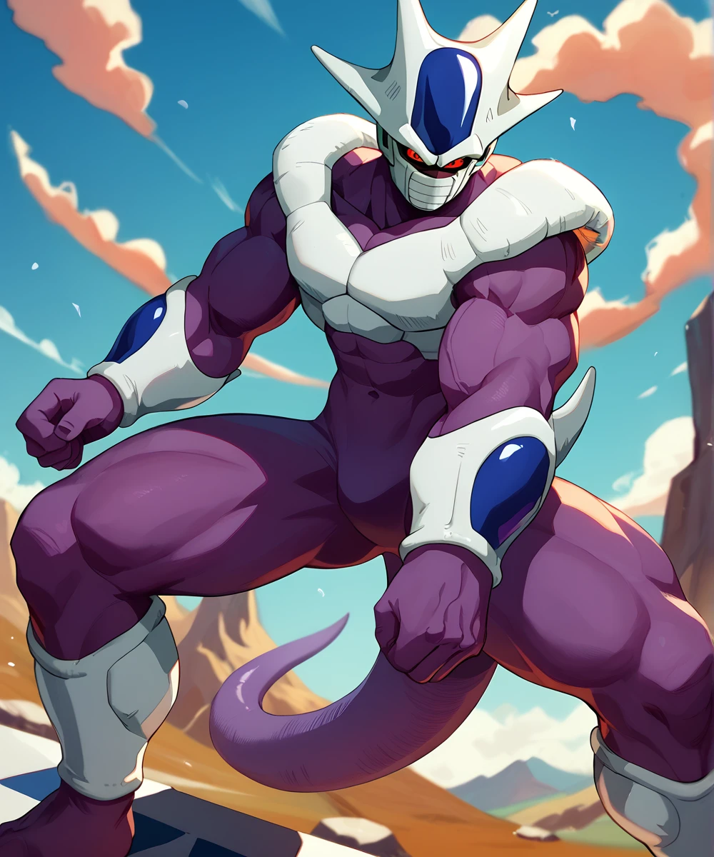 score_9, score_8_up, score_7_up,
<lora:Cooler_(Dragonball_Z)_(Pony)_(AD):1> Cooler, Dragonball Z, muscular, muscles, male focus, purple skin, colored skin, red eyes, no humans, tail, face mask, 
8K, In'ei, hiaroscuro, depth of field, volumetric lighting,
perfect hands, perfect proportions, 
anime style background, evil villain, indomitable, extreme perspective, supervillain, flawless unbeatable fighter, mid fight pose, warm lighting, perfect tail, red sclera, white bio armor, white bio armor chest armor, the mightiest warrior in the universe, glowing solid red eyes, 
BREAK zPDXL, zPDXLxxx,