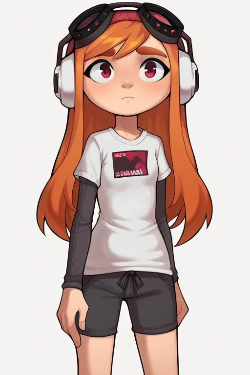 2D, score_9, score_8_up, score_7_up, BREAK, 1girl, solo, NormalMeggy, Orange Hair, Red Eyes, White Shirt, Grey Sleeves, Shorts, headphones, red beanie, goggles<lora:EMS-457658-EMS:0.800000>