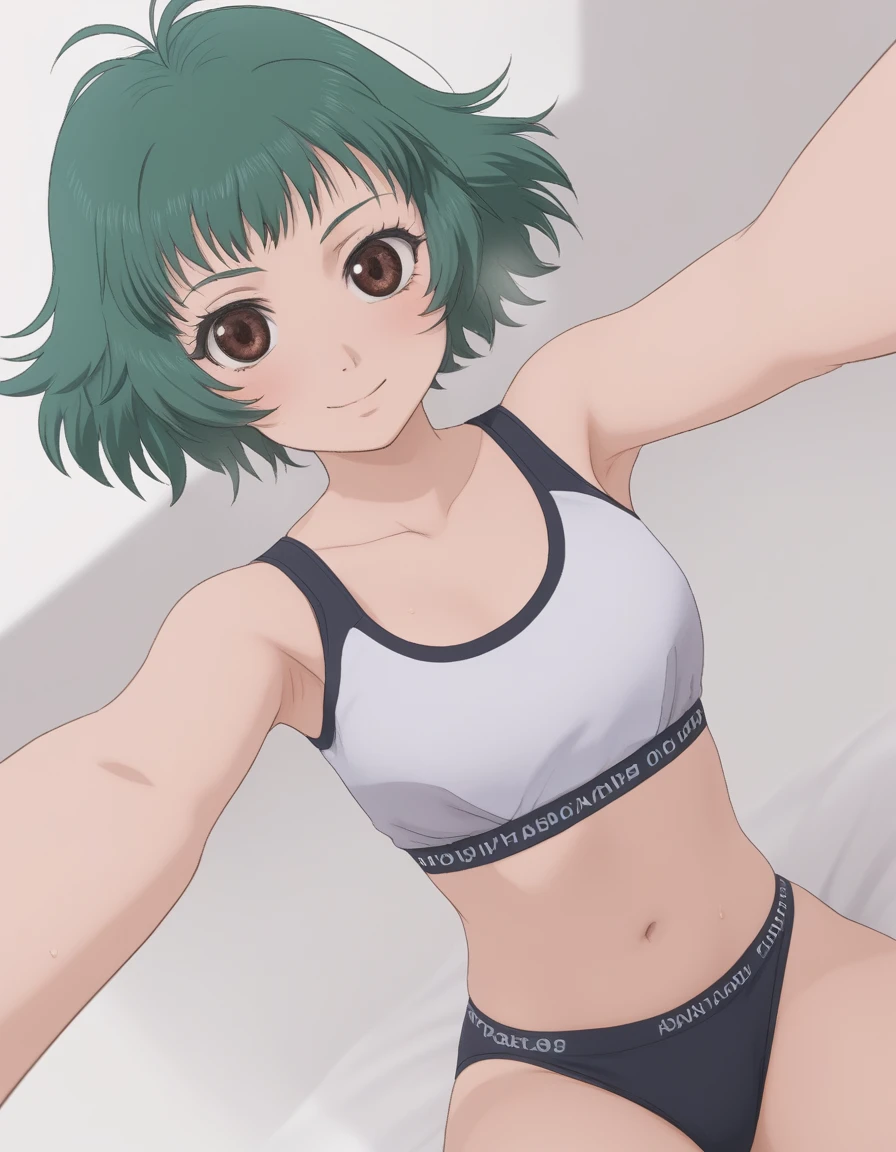 score_9, score_8_up, score_7_up, source_anime,
1girl,solo,
dramatic angle, unique perspective, unique angle, wide angle,loocking at viewer, sports bra,panties,blush,little smile,on bed,horny breath,sweaty,
t0ef,
<lora:t0ef1.5:1> <lora:sports bra_pony_V1.0:1>