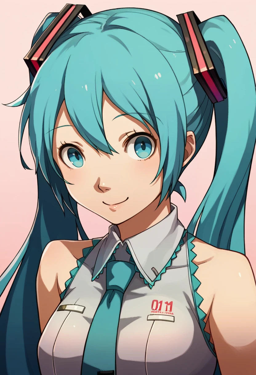 score_9, score_8_up, score_7_up, source_anime, BREAK, solo, 1girl, smile, looking at viewer,  <lora:P4-Portraits-pdxl_Fp:1>, simple background, portrait, hatsune miku, closed mouth,