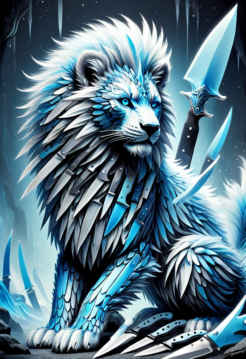 lion, anthro, ombre colour scheme of neon blue, light blue, opal, transparent nodules, KnifeStyle
 <lora:Knife_Style_World_Morph-000019:1>