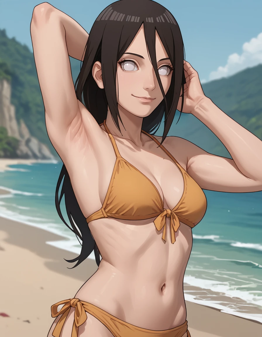 Hyuuga Hanabi, beach, bikini, smile