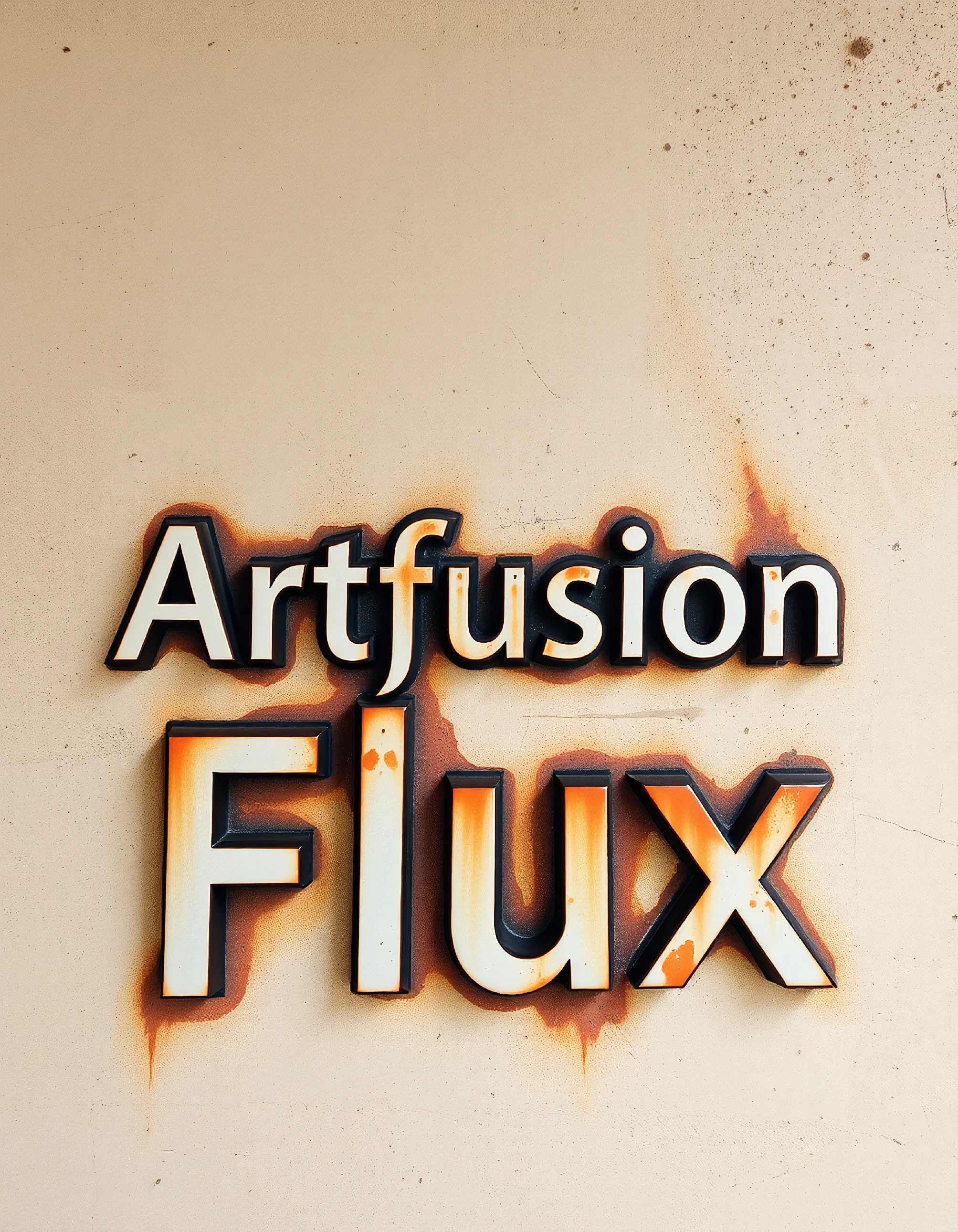 a metal sign that says "Artfusion Flux"