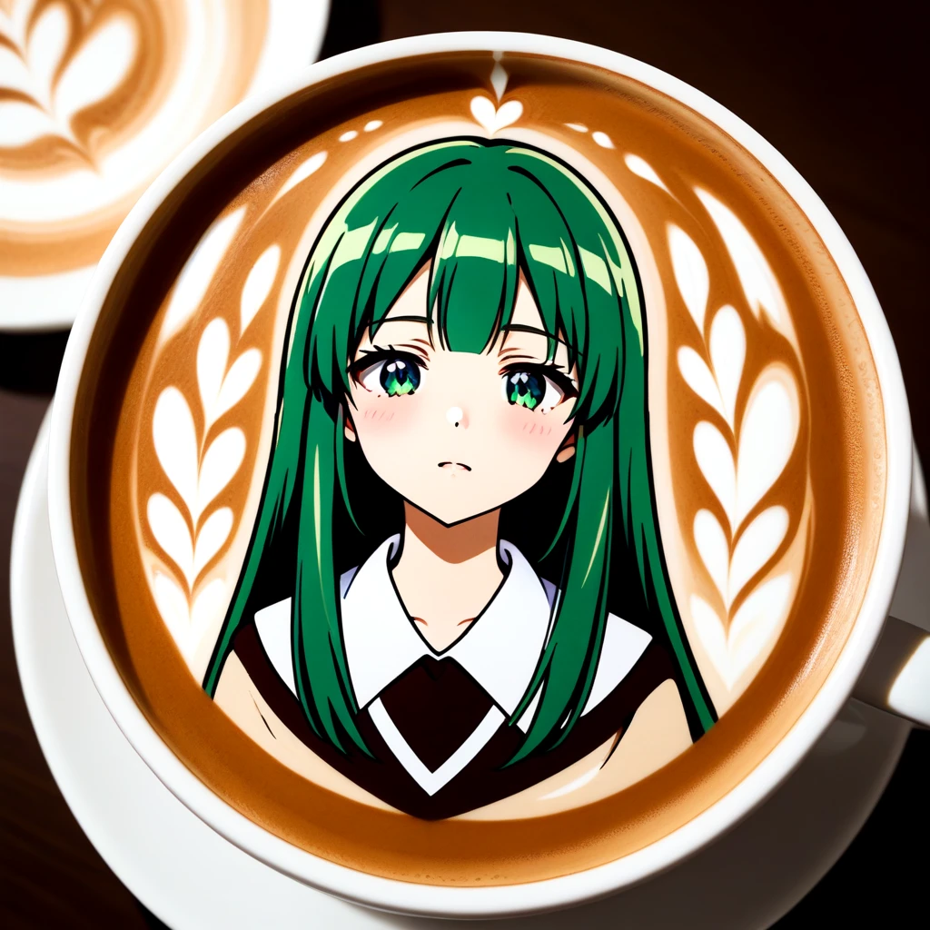 <lora:latte_art_SDXL_v1:0.3>, 1girl, latte art, green hair