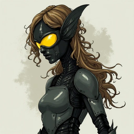 1girl, solo, skitter, bug mask, yellow lens, body armor,