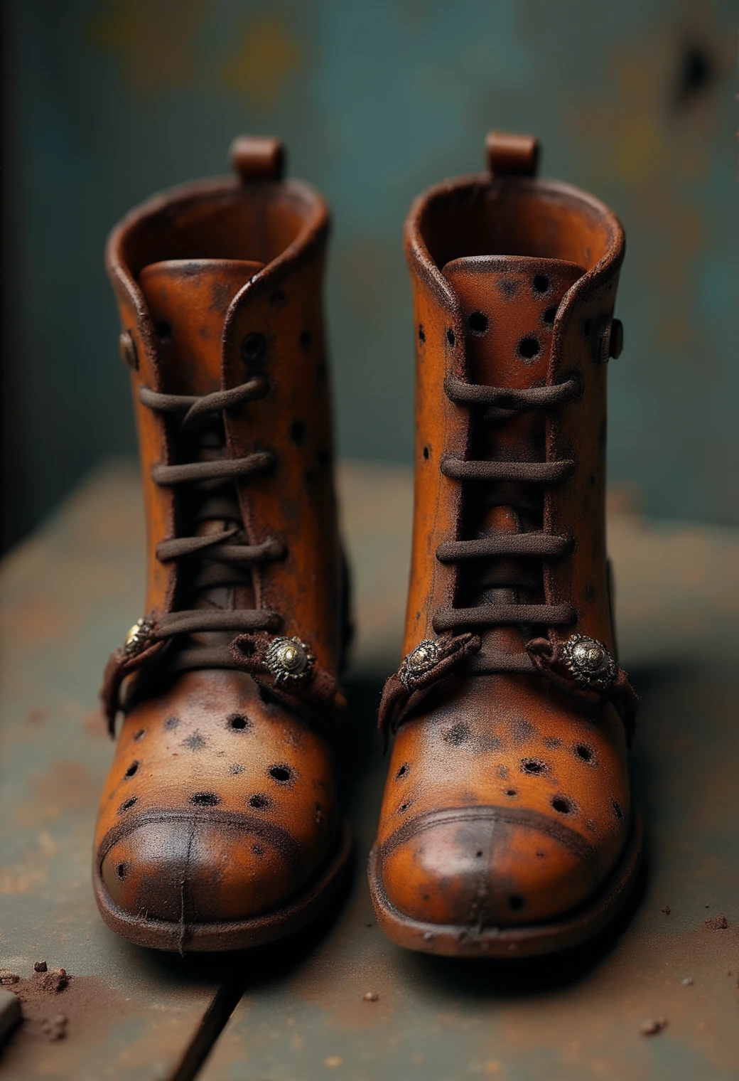 a pair of shoes made out of Jed-Rst,  masterpiece, full of details   ,<lora:RustyStyle:1>