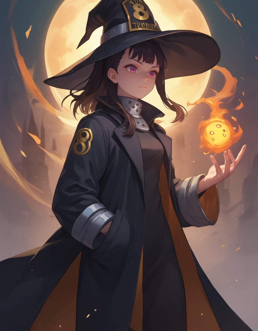 <lora:Maki Oze:1>, maki oze, 1girl, black coat , witch hat <lora:add-detail-xl:1>, cowboy shot,, score_9, score_8_up, score_7_up, source_anime,