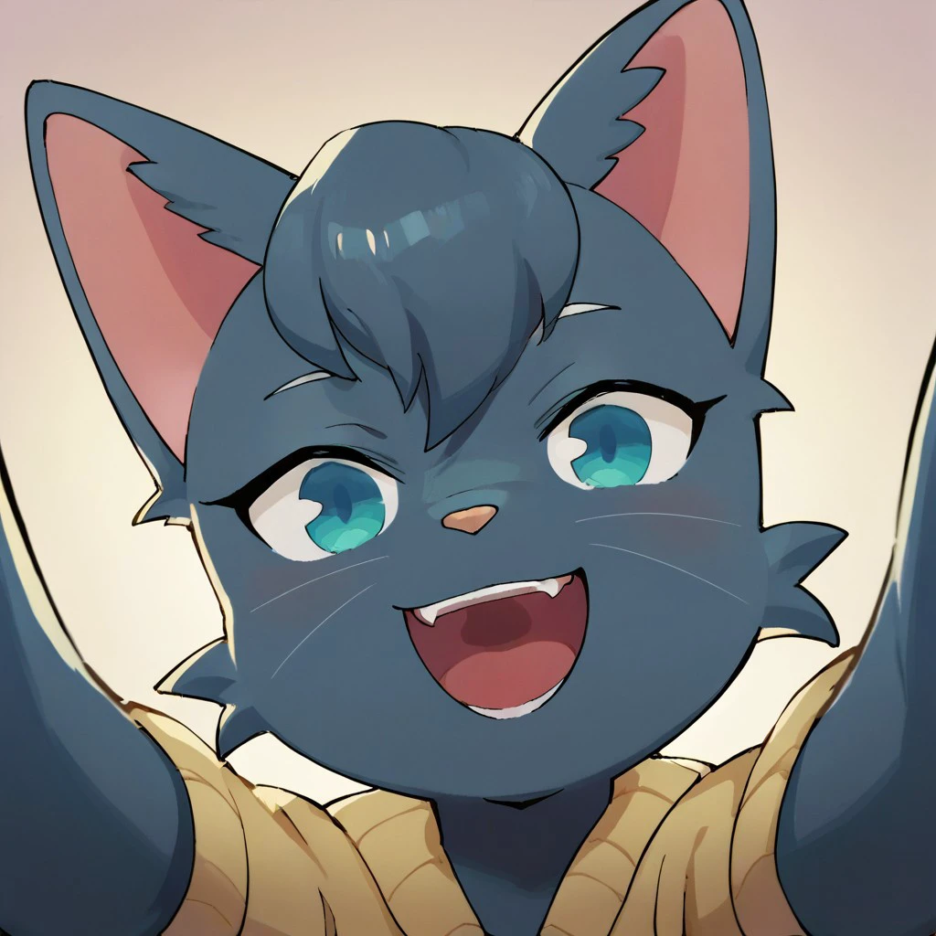 score_9, score_8_up, score_7_up, source_furry, anthro female, cat, mitsuyayuki, POV, looking at viewer, smile, open mouth, upper teeth only, blue eyes