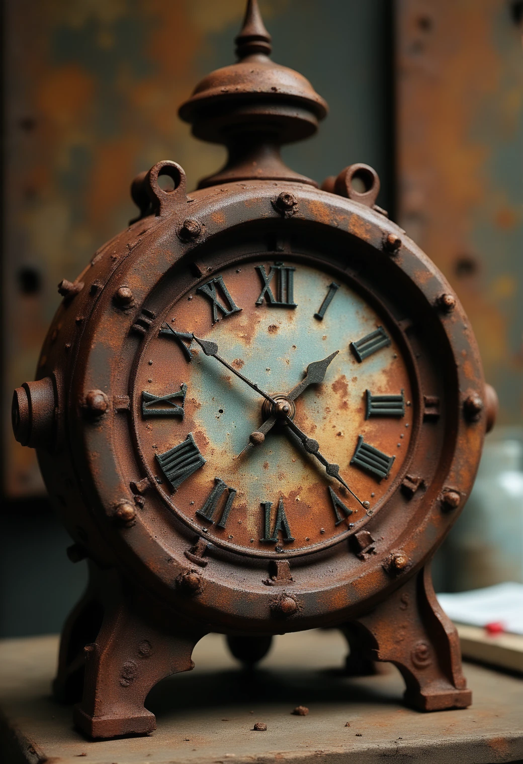 a clock made out of Jed-Rst, Rusty,  masterpiece, full of details   ,<lora:RustyStyle:0.8>