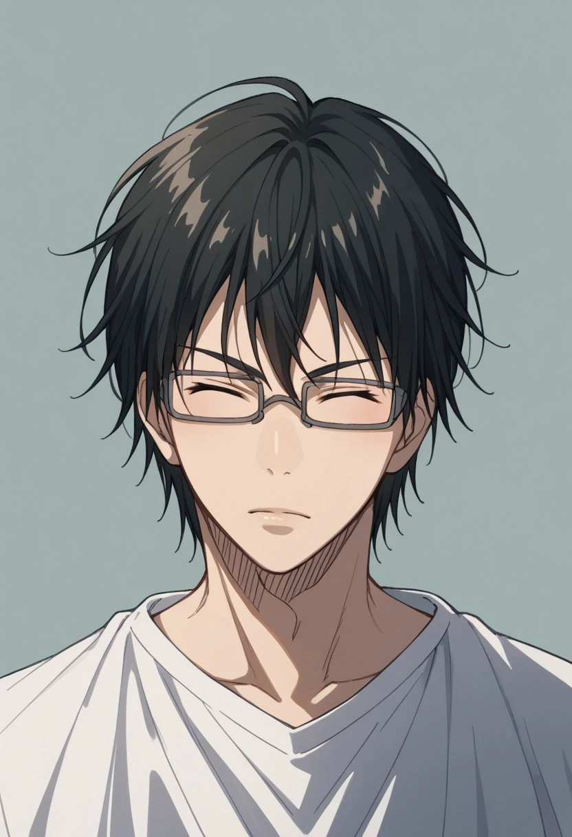 score_9, score_8_up, score_7_up, source_anime, rating_safe, ShoichiKB, black Shoichi hair, grey Shoichi glasses, closed Shoichi eyes, 1boy, male focus,