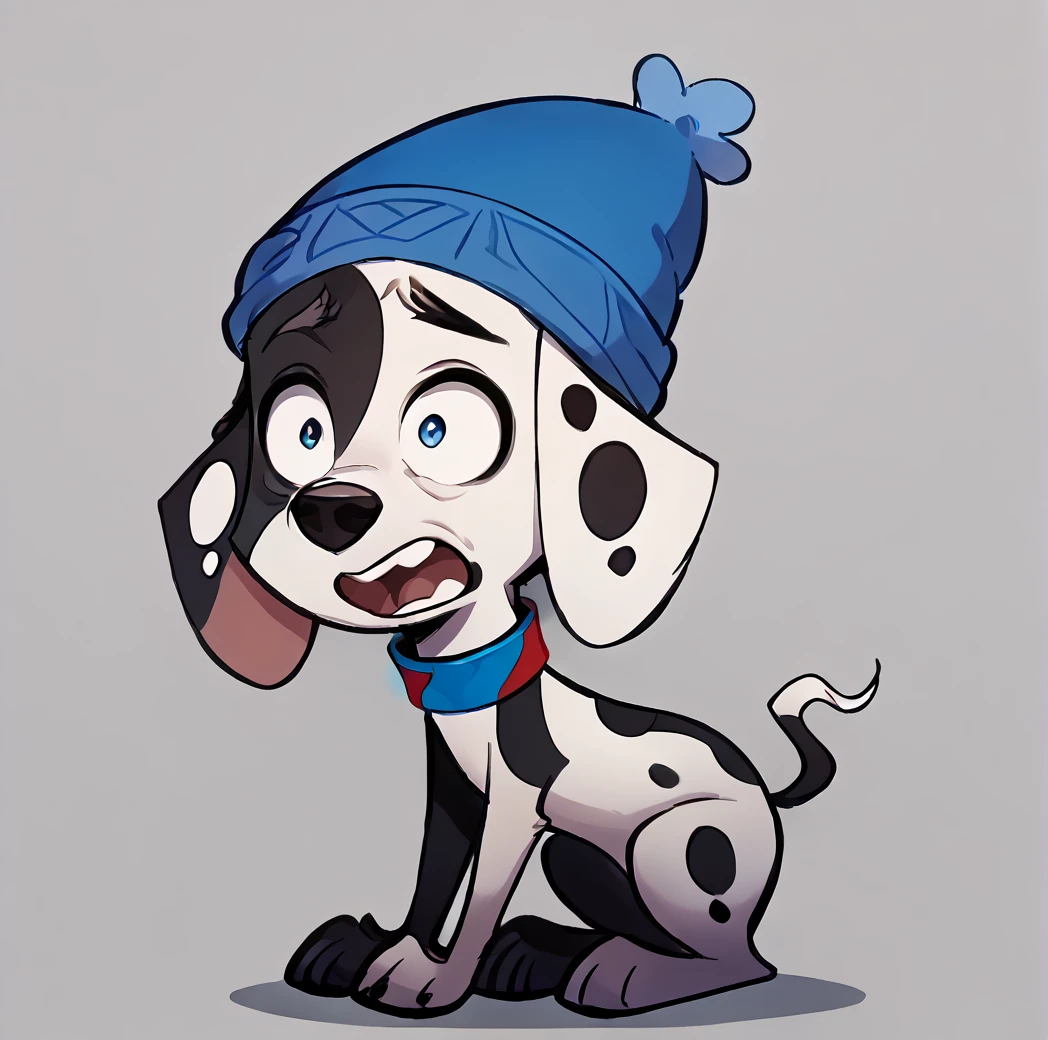 score_9, score_8_up, score_7_up, score_6_up, score_5_up, score_4_up, <lora:deepak101dalmatianstreet2:1>, deepakdog, solo, open mouth, simple background, 1boy, hat, white background, animal ears, full body, male focus, teeth, collar, transparent background, furry, blue headwear, wide-eyed, beanie, furry male, dog, multicolored collar, black and white fur, dog ears, spots <lora:Smooth Anime Style LoRA XL:1> <lora:CitronAnimeTreasure:1>