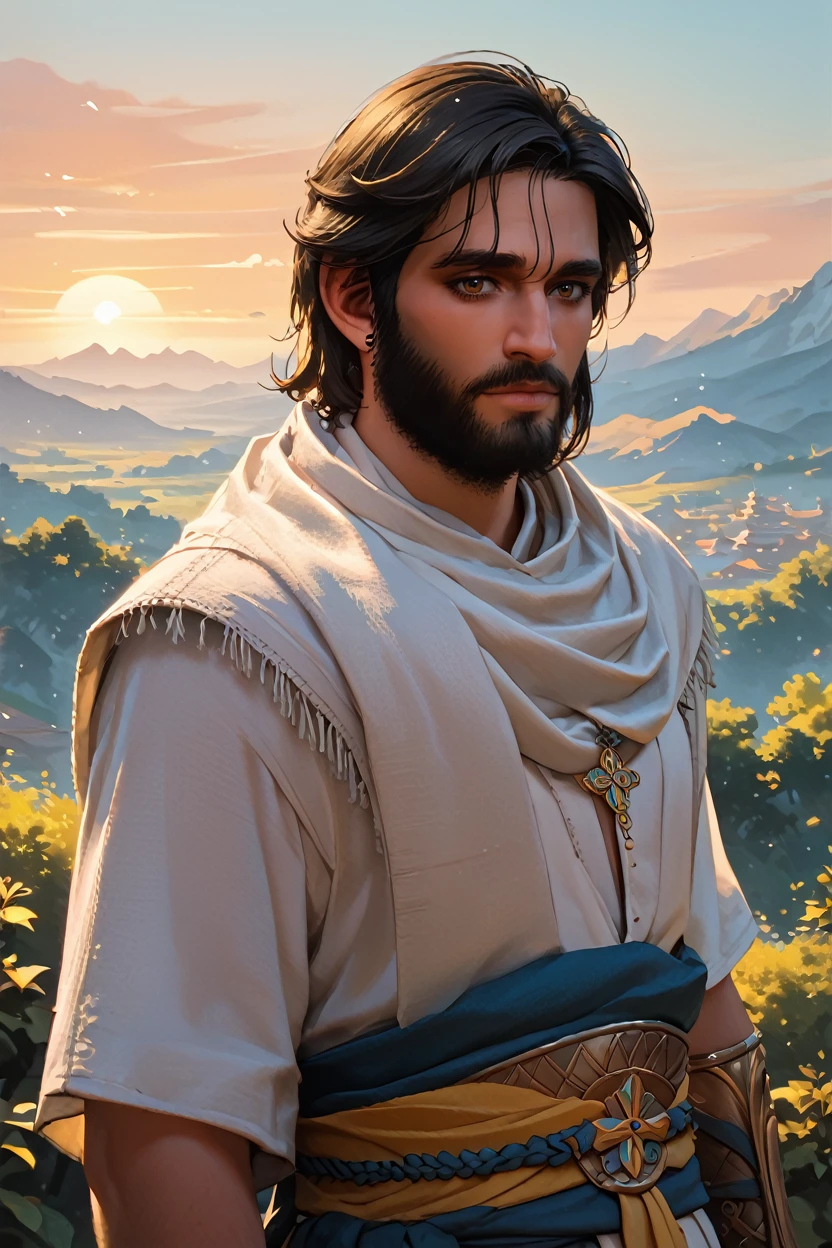 score_9, score_8_up, score_7_up, score_6_up
<lora:ACMBasim:1.0>
ACMBasim, 1boy, black hair, brown eyes, beard, looking at viewer, meditating on a peaceful mountaintop, with the sunrise painting the sky in vibrant colors