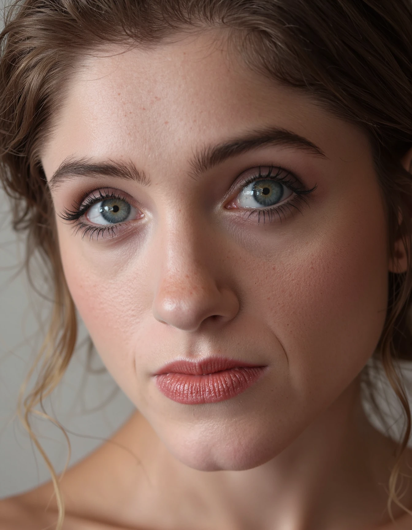 Close-up photography of the face of a 30 years natalia dyer  , (by Alyssa Monks:1.1), by Joseph Lorusso, by Lilia Alvarado, beautiful lighting, sharp focus, 8k, high res, (pores:0.1), (sweaty:0.8), Masterpiece, Nikon Z9, Award - winning photograph  ,  <lora:natalia_dyer_flux_lora_v1:1>