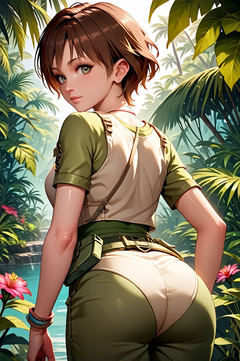 score_9, score_8_up, score_7_up, score_6_up
<lora:RE0Rebecca:1.0>
RE0Rebecca, 1girl, brown hair, short hair, looking at viewer, in a lush jungle with vibrant flowers, from behind, looking back