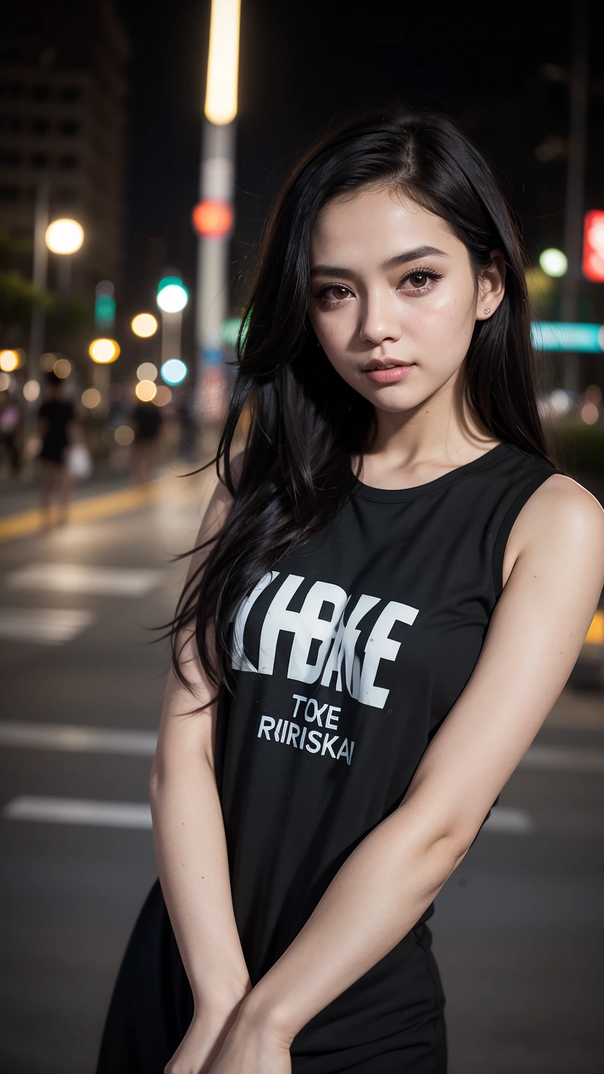 1girl, model,masterpiece, best_quality, photoshoot, looking at camera, young adult ,no expression, (porcelain skin), brown eyes, (black hair), (messy hair), dress, white skin, day, city park background, full body