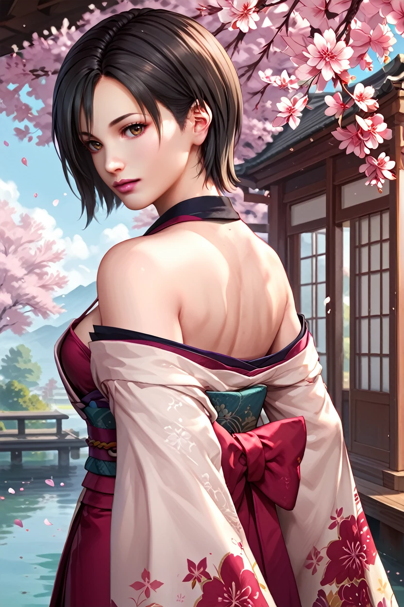 score_9, score_8_up, score_7_up, score_6_up
<lora:RE4Ada:1.0>
RE4Ada, 1girl, black hair, short hair, brown eyes, looking at viewer, in a traditional kimono, surrounded by cherry blossoms