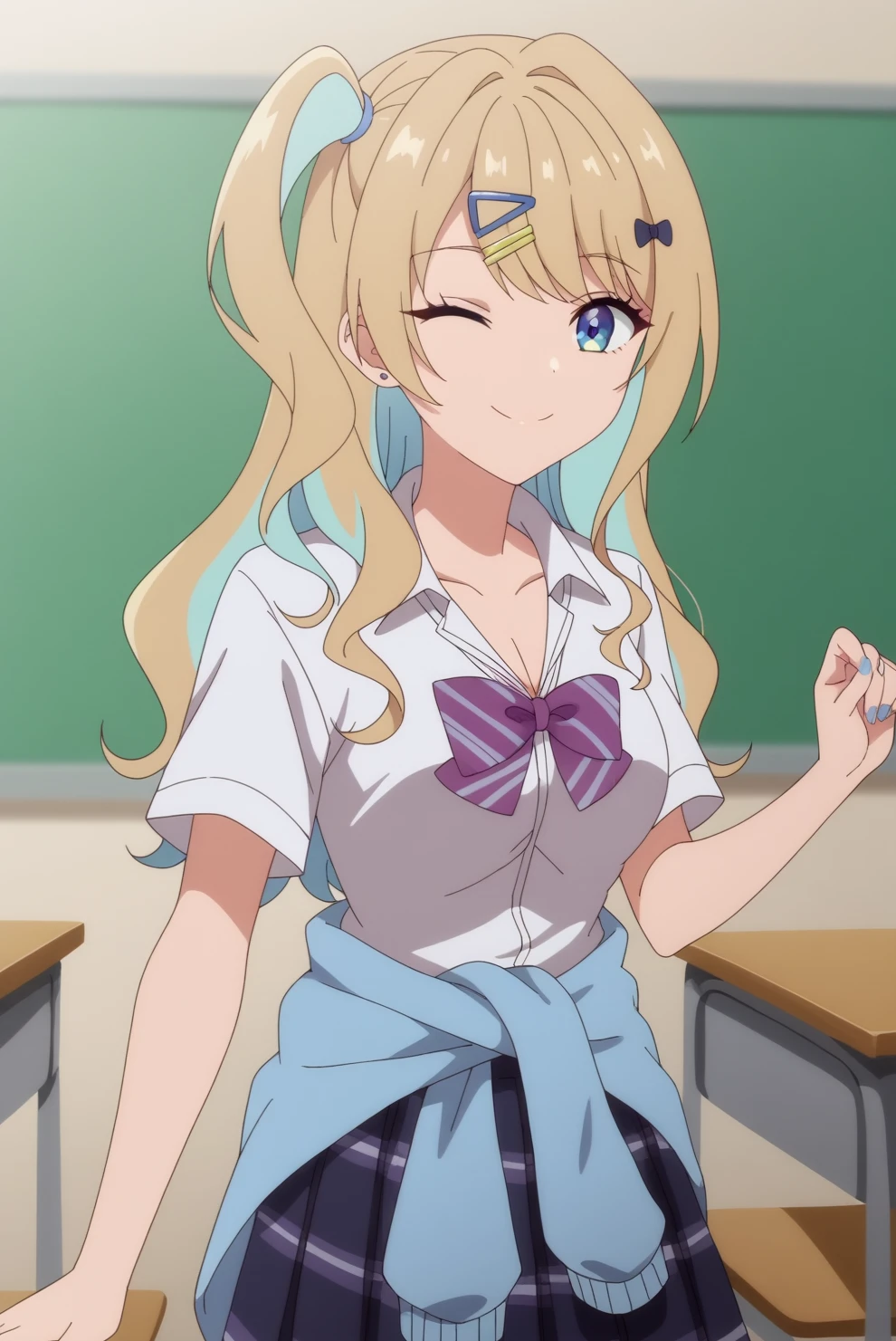 Highest quality,Highest quality,One girl,One boy,((((10 years old)))),Flat Chest,orgasm,blush, Sweat, Sakurai Momoka,Blonde,White Sarah Outfit,Navy Blue Skirt, Not a pleated skirt,whole body,classroom, Grey pantyhose、Flipping up a navy blue skirt、Spread your legs