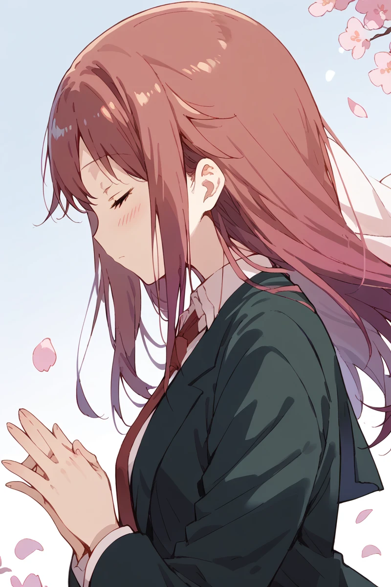 score_9, score_8_up, score_7_up, score_6_up,
<lora:Haruka_Takayama:1> haruka, 1girl, solo, closed eyes, petals, blush, long hair, red hair, profile, necktie, school uniform, from side, own hands together, jacket