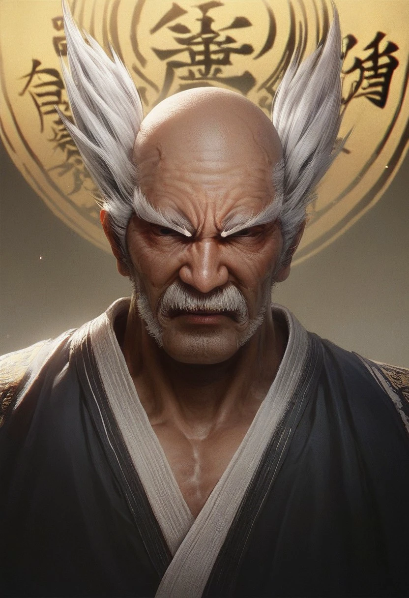 (score_9, score_8_up, score_7_up), score_6, score_5, score_4, 1 old man, heihachi, black Dougi, white hair, standing with his arms folded in an ancient shotokan dojo,