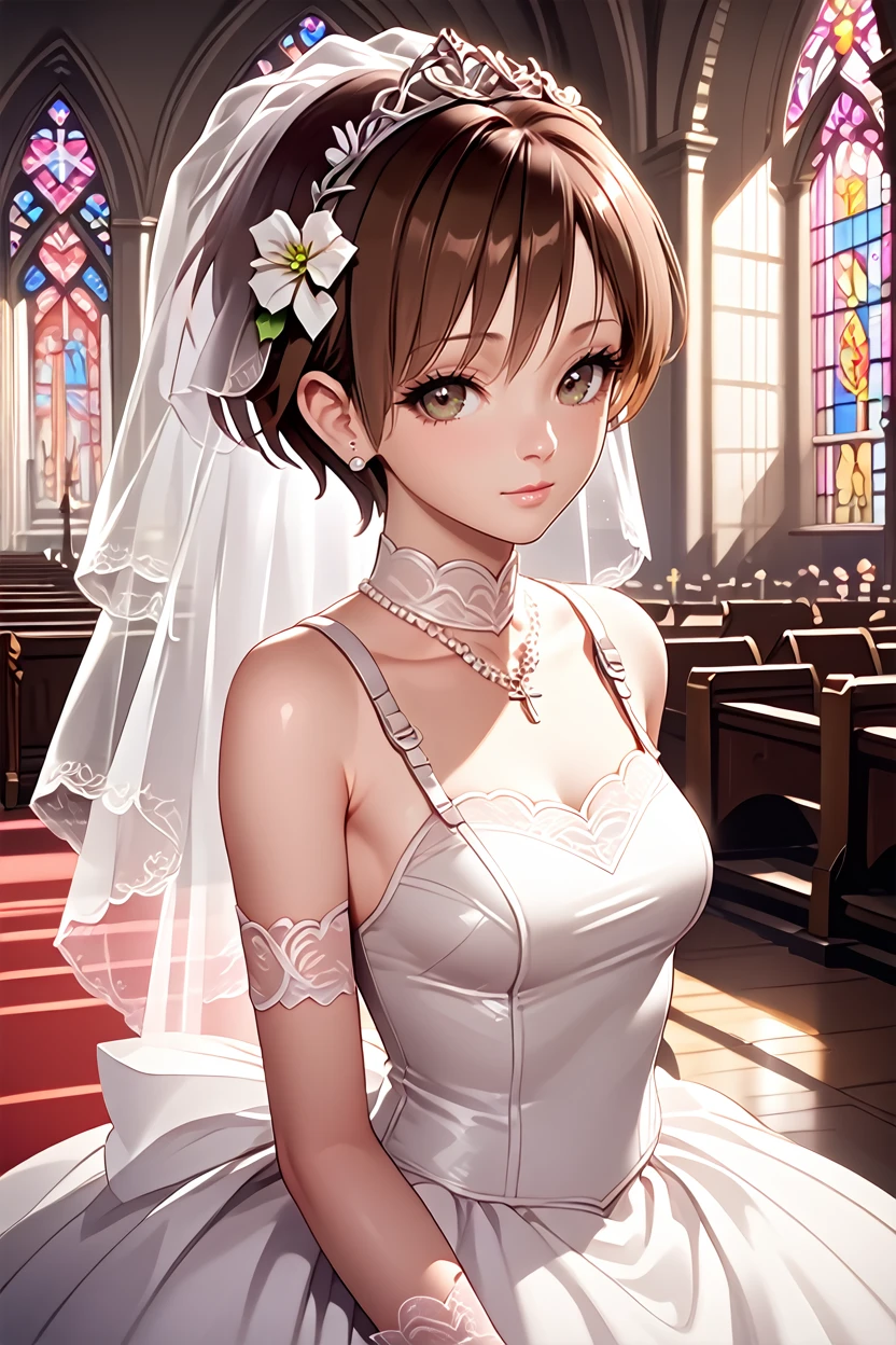 score_9, score_8_up, score_7_up, score_6_up
<lora:RE0Rebecca:1.0>
RE0Rebecca, 1girl, brown hair, short hair, looking at viewer, wearing a wedding dress, bridal veil, inside a church