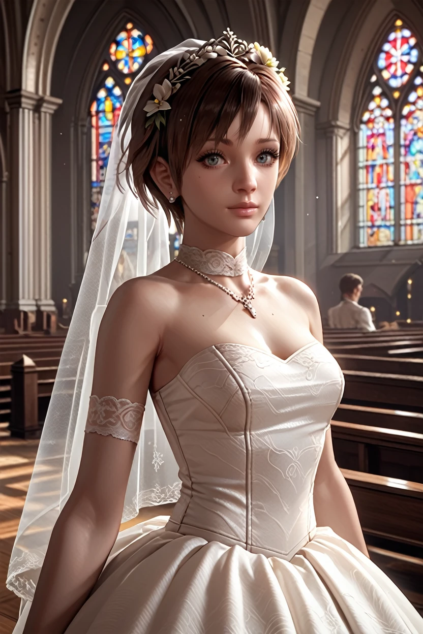 score_9, score_8_up, score_7_up, score_6_up
<lora:RE0Rebecca:1.0>
RE0Rebecca, 1girl, brown hair, short hair, looking at viewer, wearing a wedding dress, bridal veil, inside a church