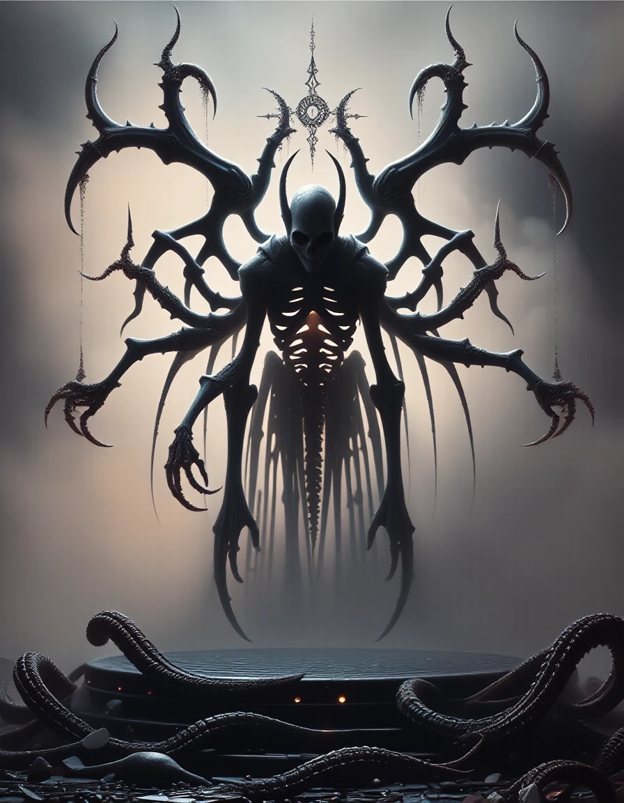 ghost threshold, subtle atmospheric effects silhouette enhanced by tentacles, chaotic resonance, darkcore, aetheric dark realm, symbolism, surrealistic
 <lora:Bones_by_Dever_Flux_-_EXP:2>