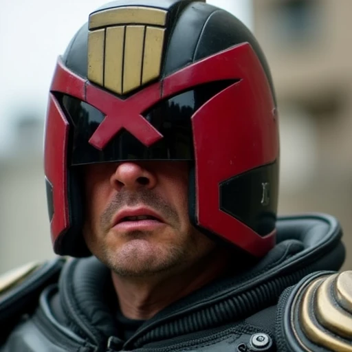 judge dredd, a man wearing a helmet and a jacket