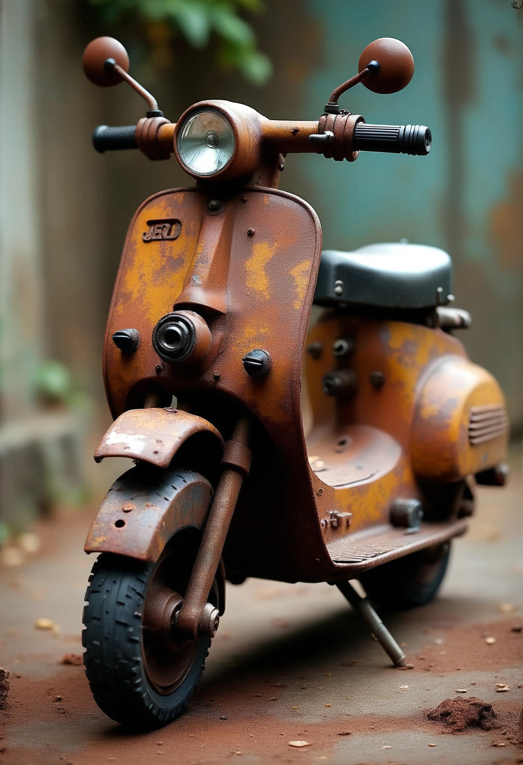 a scooter made out of Jed-Rst, Rusty,  masterpiece, full of details   ,<lora:RustyStyle:0.8>