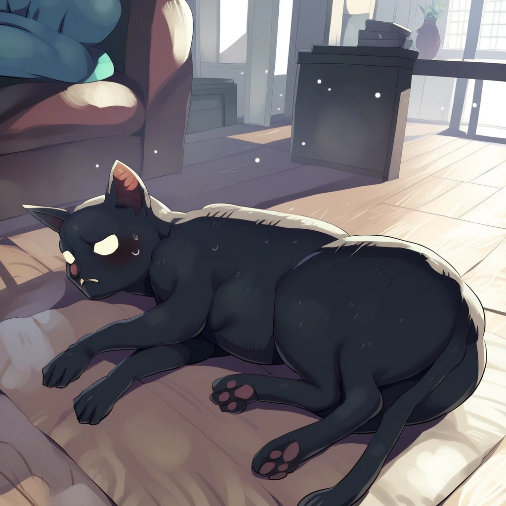 score_9, score_8_up, score_7_up, <lora:BackgroundDetailerV3-000004:1> , 1cat,animel focus,no humans,indoors,living room,lying on floor,boris (noborhys),