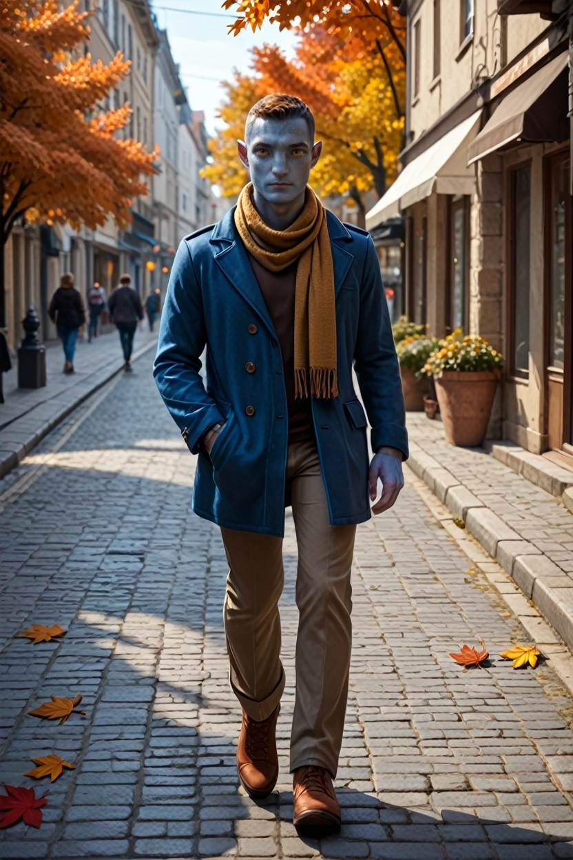 score_9, score_8_up, score_7_up, score_6_up
<lora:AvMilesQ:1.0>
AvMilesQ, 1boy, brown hair, blue skin, yellow eyes, looking at viewer, walking through a narrow European street, wearing a stylish overcoat and scarf, cobblestones underfoot, autumn leaves falling, nostalgic and romantic vibe