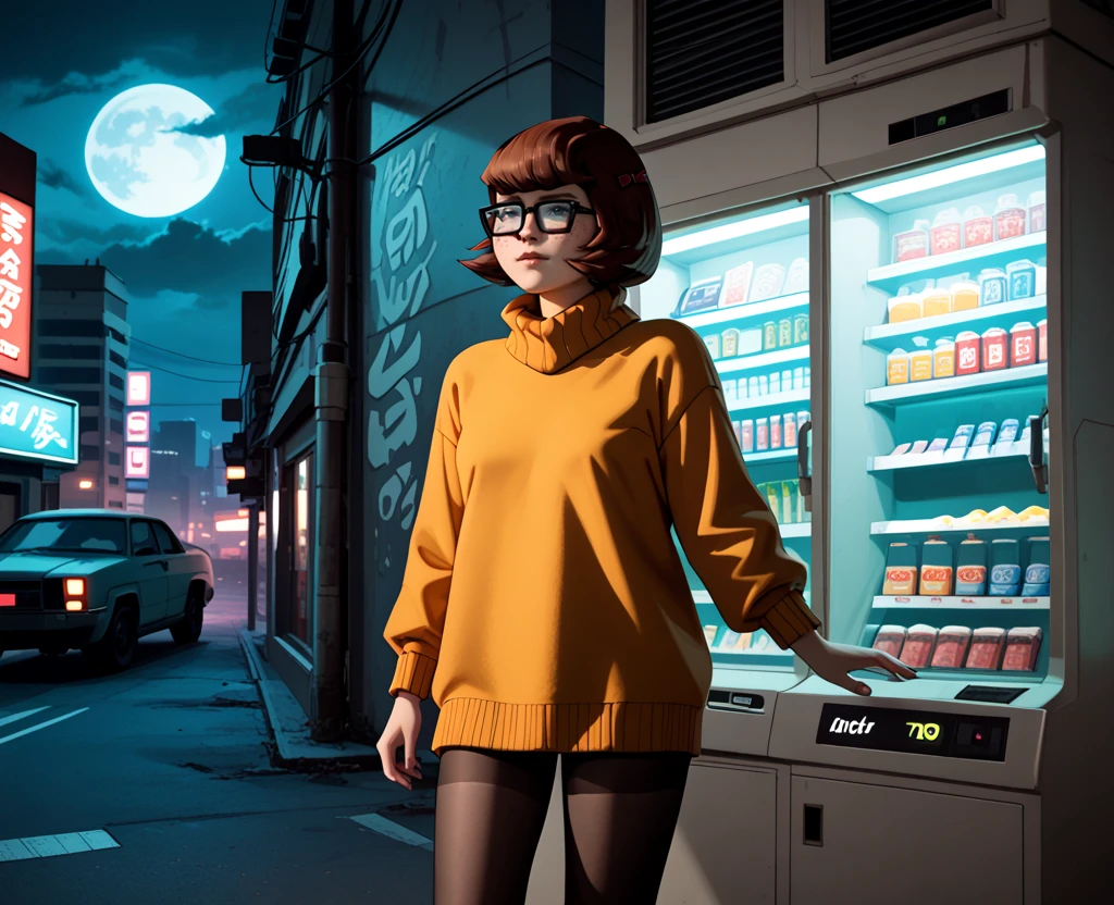 score_9, score_8_up, score_7_up, score_6_up, velma-dinkley, 1girl, glasses, solo, short hair, brown hair, sweater, leather jacket, cyberpunk, city, vending machine, black tights, handgun, night, moon, cloudy sky, dark, asian, freckles, crawling mist, neon lights, smog, horror theme
 <lora:Expressive_H:.5> <lora:Recreational_Vehicle_Interior_BG:1> <lora:ponyxl-deep_penetration-concept-v01-000005:.5>  <lora:Mystery_Incorporated_Velma_Dinkley:1>