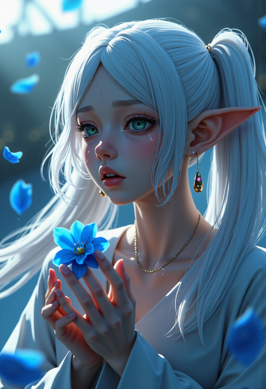 2 ethereal beauties, beautiful detailed eyes, beautiful detailed lips, extremely detailed eyes and face, long eyelashes, porcelain skin, flowing hair, magical affinity, fantasy, dreamlike, glowing aura, radiant light, detailed environment, lush foliage, enchanted forest, glowing fireflies, (best quality, 4k, 8k, highres, masterpiece:1.2), ultra-detailed, (realistic, photorealistic, photo-realistic:1.37), cinematic lighting, vibrant colors, mystical, whimsical
