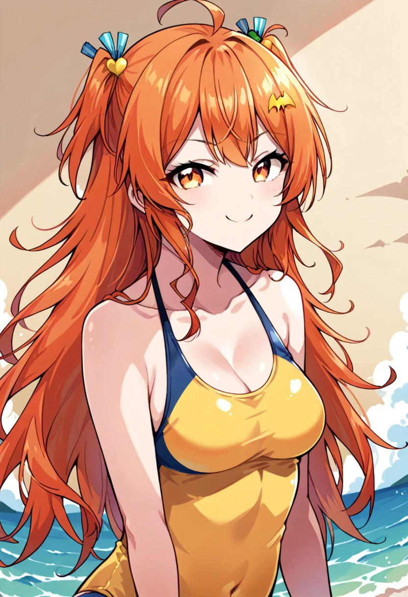 (masuter piece:1.2、top-quality)、Lady 1、独奏、The upper part of the body、small tits、(Latex skin、selfee:1.15)、(Face Focus:1.2)、View from above、White swimwear、maikurobikini、(de pele branca:1.15)、the beach、(light orange hair、Trimmed bangs、long)、Flowing hair、Animal ears、White thin headband、star-shaped accessories