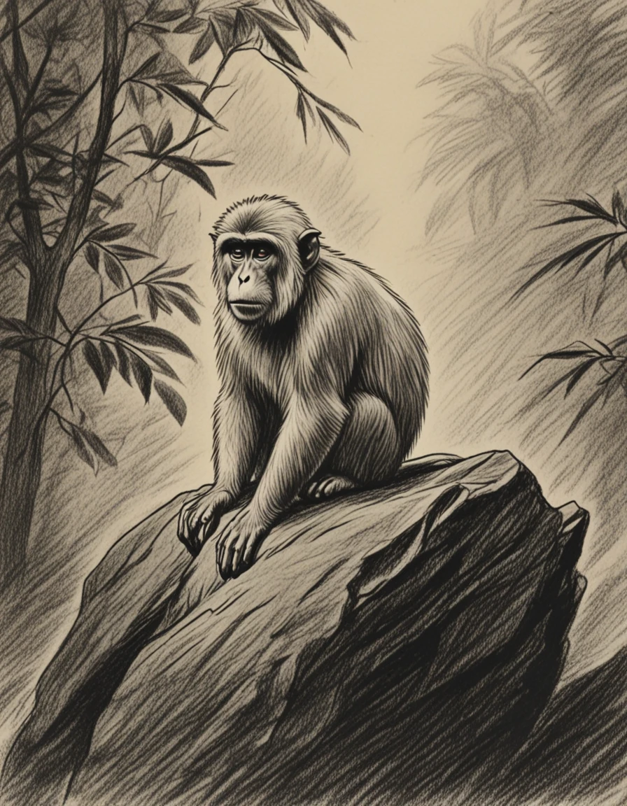 novuschroma71 japanese macaque on a rock  charcoal drawing <lora:novuschroma71 style:1>, <lora:sdxl_lightning_8step_lora:1>