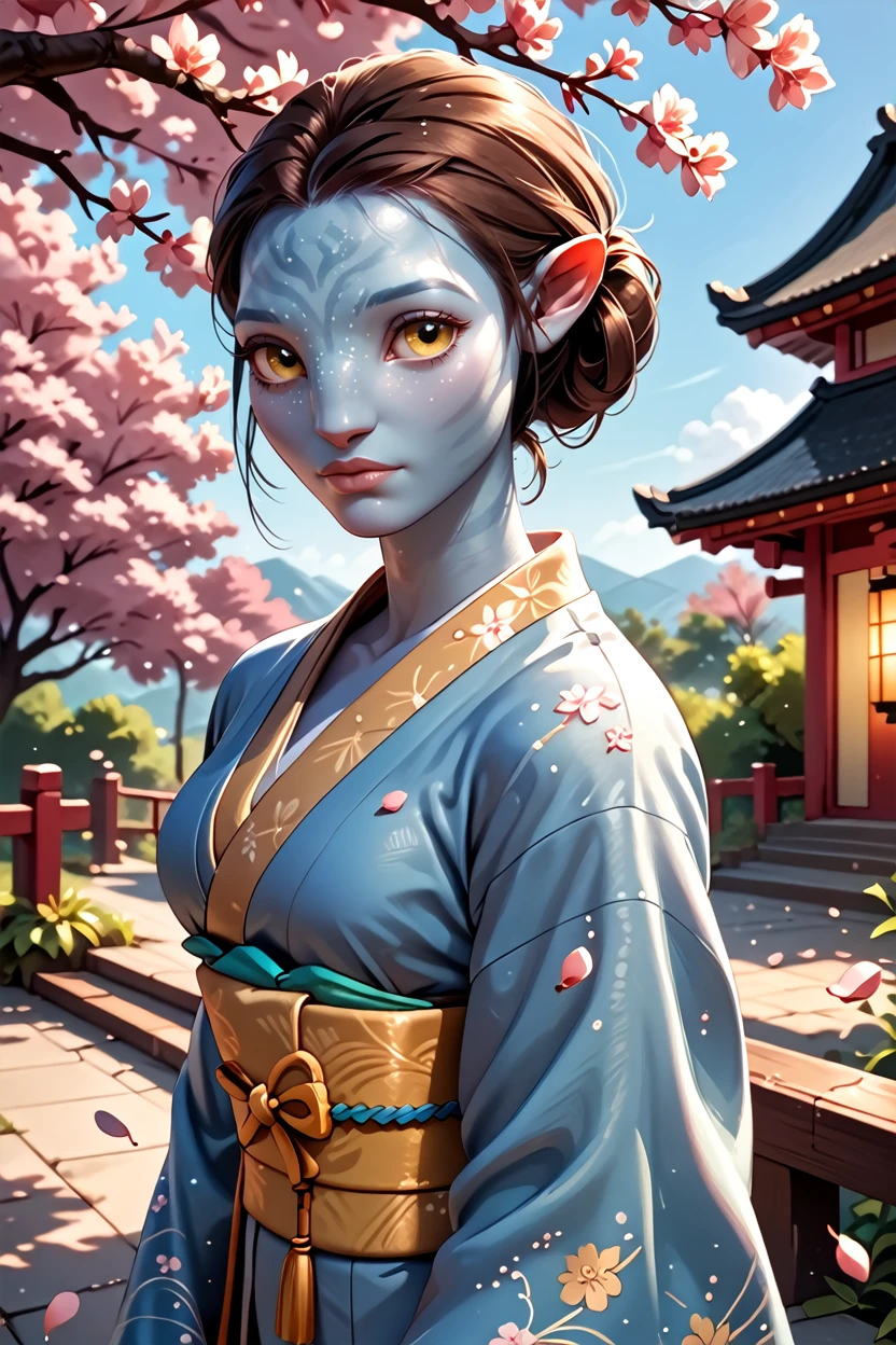 score_9, score_8_up, score_7_up, score_6_up
<lora:AvNeytiri:1.0>
AvNeytiri, 1girl, brown hair, blue skin, yellow eyes, looking at viewer, in a traditional kimono, surrounded by cherry blossoms