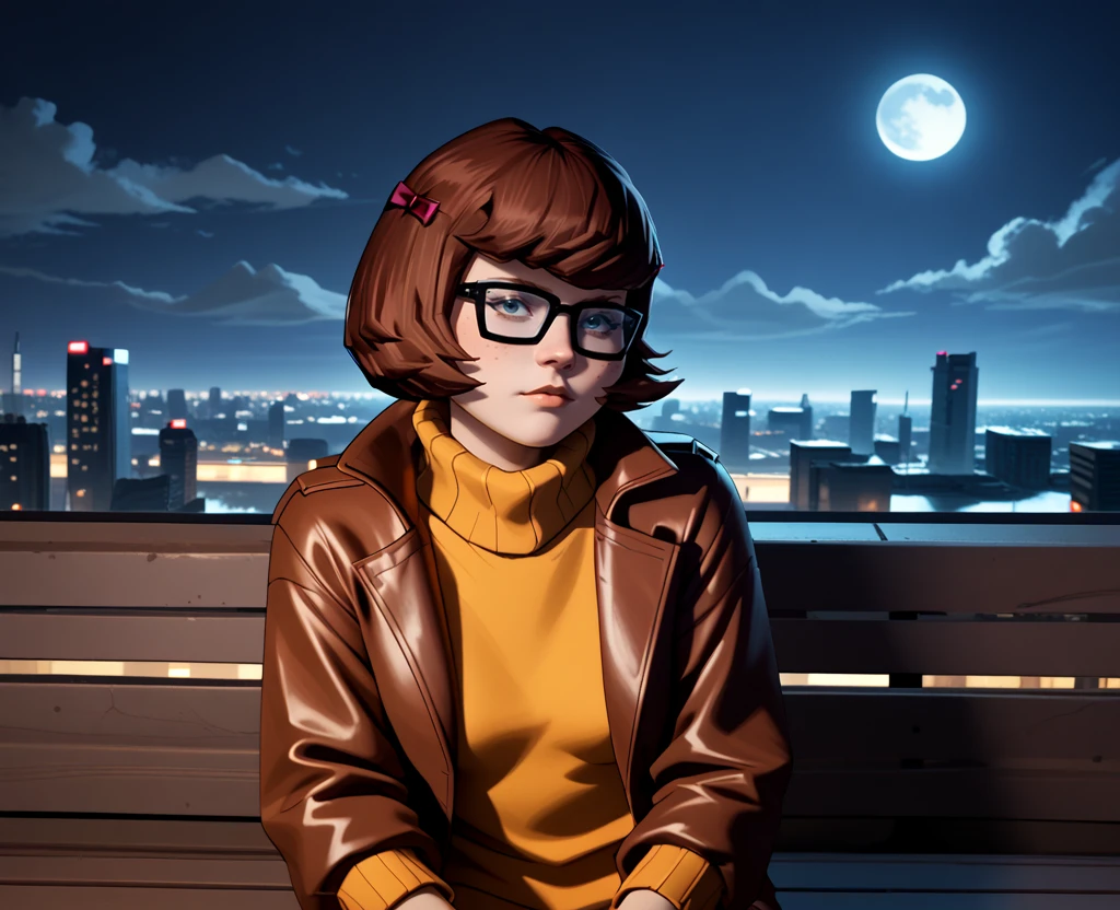 score_9, score_8_up, score_7_up, score_6_up, velma-dinkley, 1girl, glasses, solo, short hair, brown hair, sweater, leather jacket, cyberpunk, city, bench, night, moon, cloudy sky, dark
 <lora:Expressive_H:.5> <lora:Recreational_Vehicle_Interior_BG:1> <lora:ponyxl-deep_penetration-concept-v01-000005:.5>  <lora:Mystery_Incorporated_Velma_Dinkley:1>