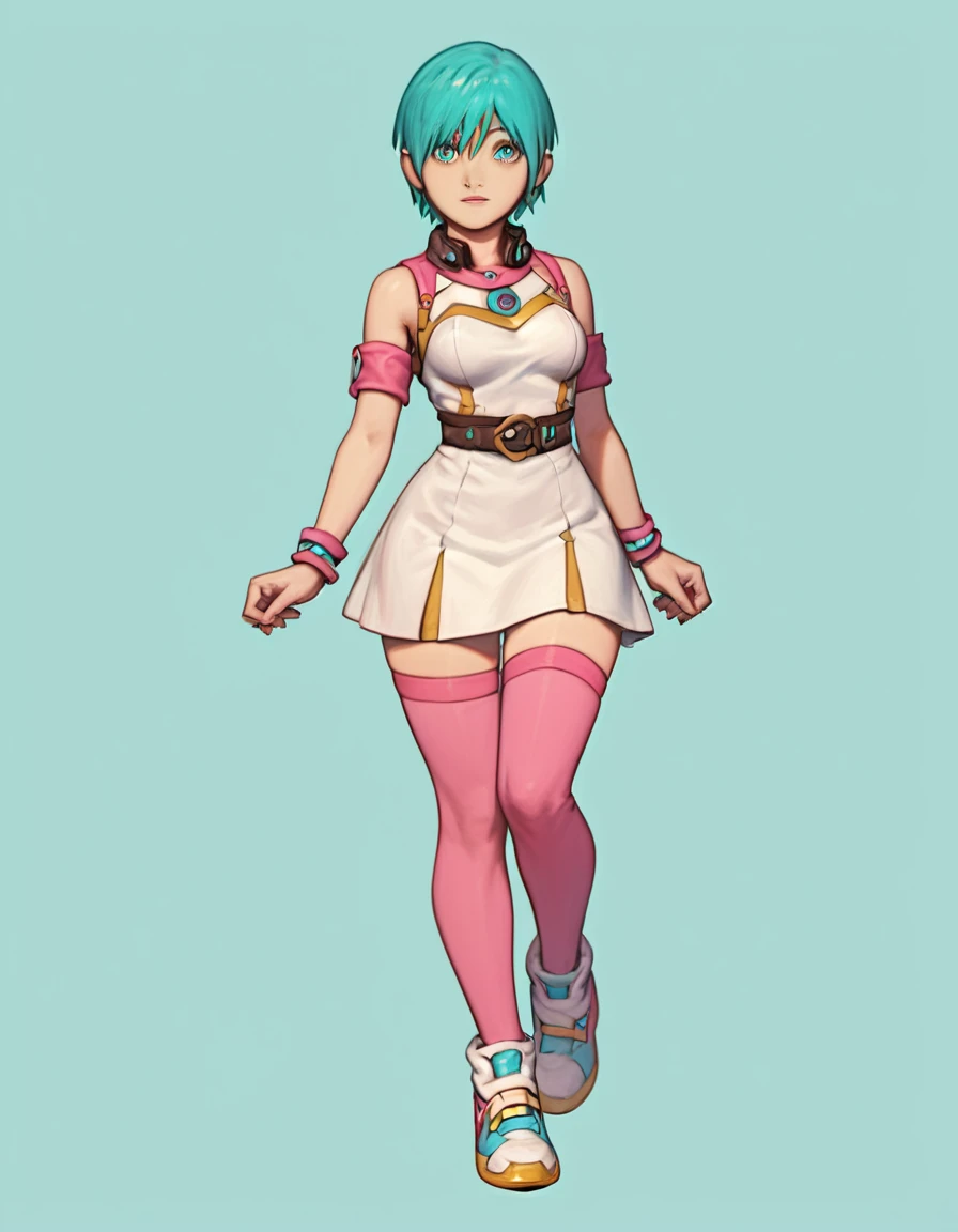 score_9, score_8_up, score_7_up, rating_safe  1girl, solo,zPDXL, detailed eyes,   source_cartoon ,(female:1.2),  <lora:lindaÂ³:1> linda, grinning, short hair, solo, aqua hair, aqua eyes, fullbody, pink and white dress, pink stockings, breasts, hips, thighs, shoes, arm bandsâââ