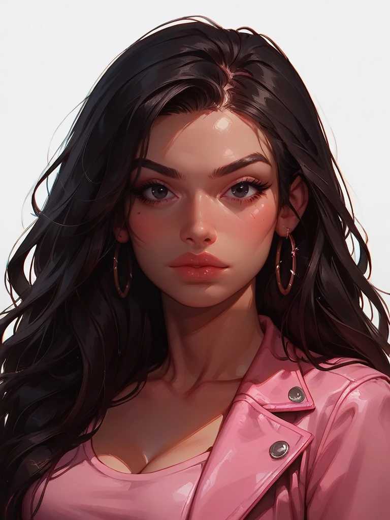 score_9, score_8_up, score_7_up, score_6_up, expressiveh, G0THICPXL, <lora:MimiKeene:1>, MimiKeene, black hair, earrings rings, serious, long hair, black eyes, medium breasts, pink top, pink jacket, happy, portrait, front view, sultry look, sexy pose, white background, <lora:Expressive_H:0.45> <lora:g0th1cPXL:0.45>  <lora:incase-ilff-v3-4:0.5> <lora:Anna4:0.4>