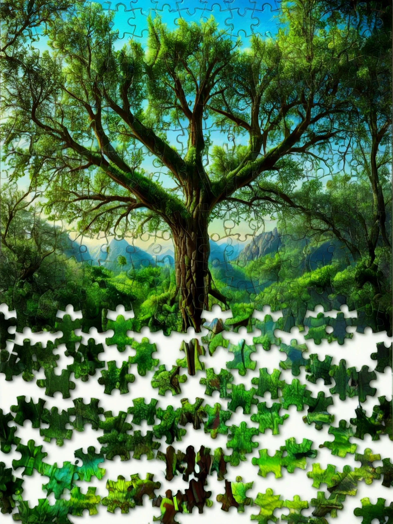 Highly detailed. 

The tree of life, lush, green, growth, life.

Fantasy style. Fantasy dreamlike art.

Jigsaw fragments.

<lora:JSFragments01-00_CE_SDXL_128OT:0.9>